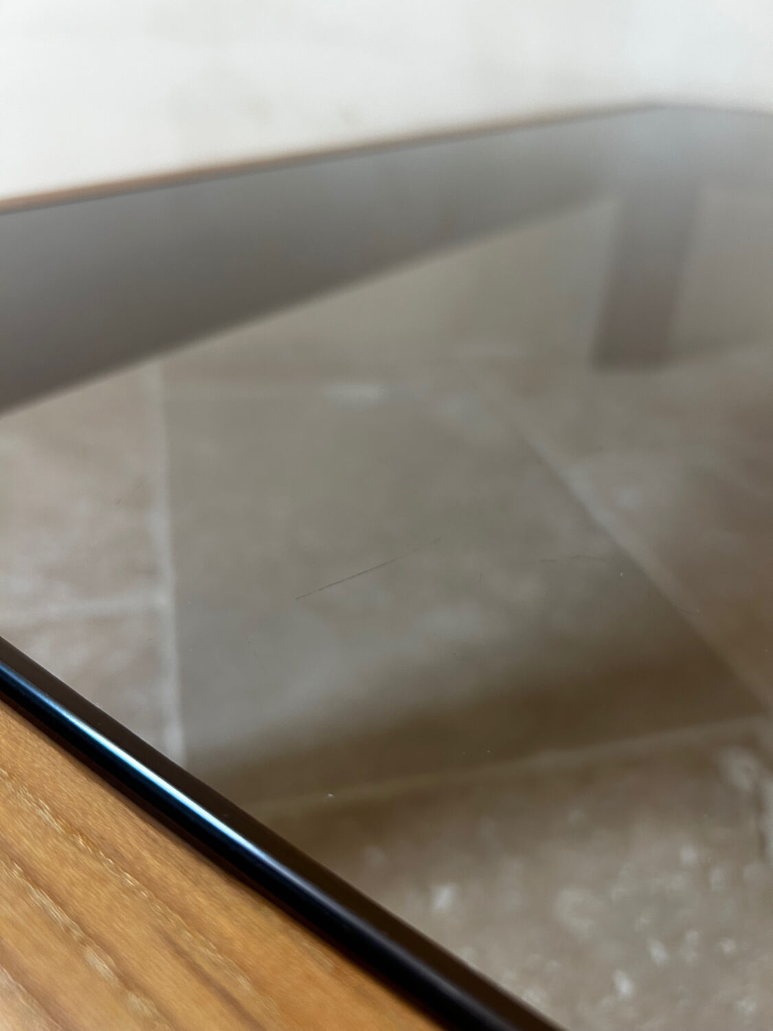 Wood and smoked glass coffee table