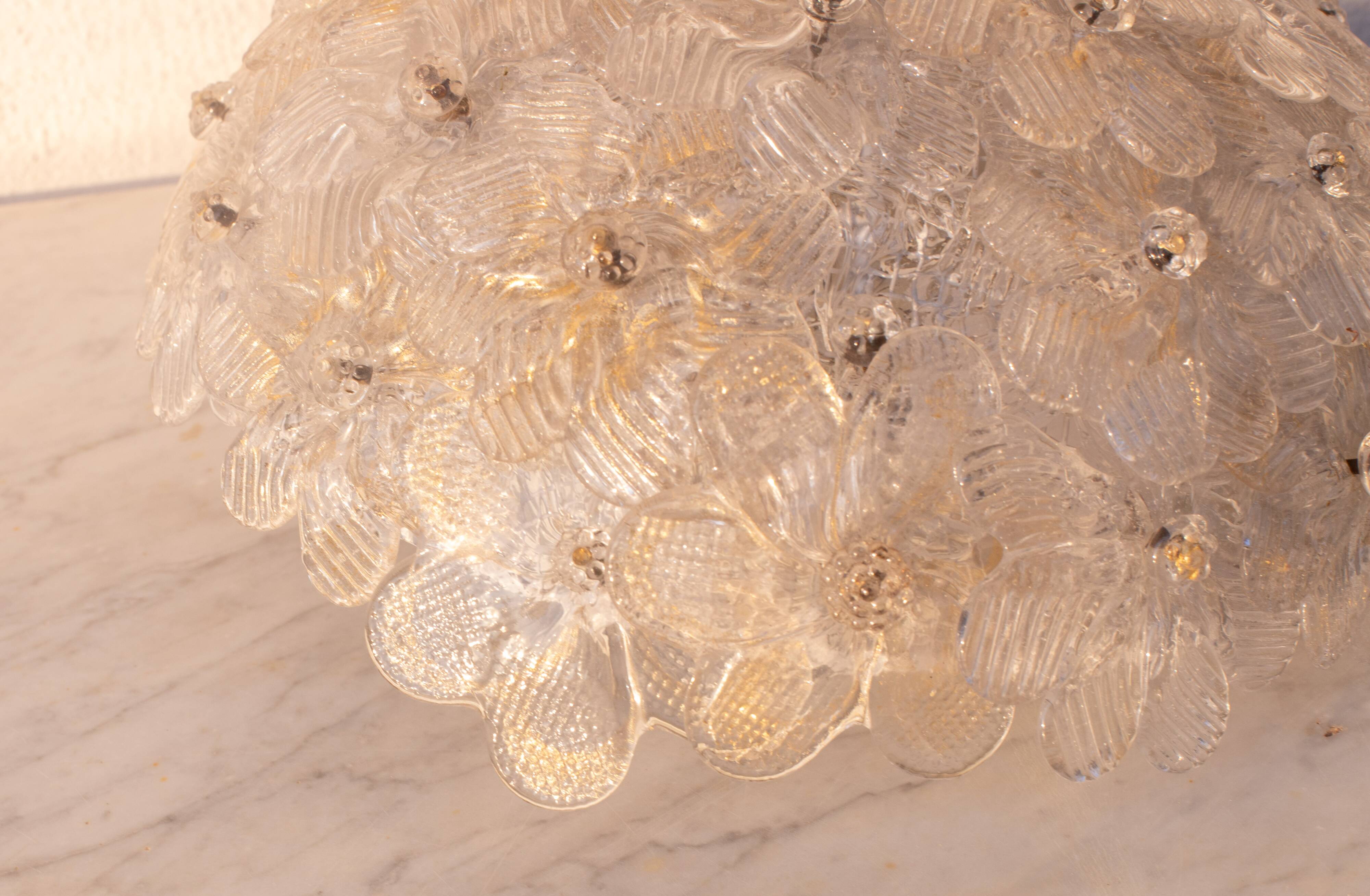 Murano Ceiling Light Gold and Traspare Flower by Seguso for Venini, Italy, 1960s