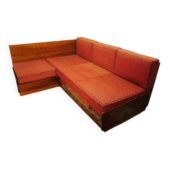 Canapé-lit pliant d’angle du milieu du siècle par Jindrich Halabala, Tchécoslovaquie, années 1950