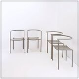 Set of 4 gray metal chairs in the style of Starck's "Von Vogelsans" model