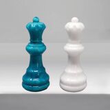 1970s Gorgeous Turquoise and White Chess Set in Volterra Alabaster Handmade Made in Italy