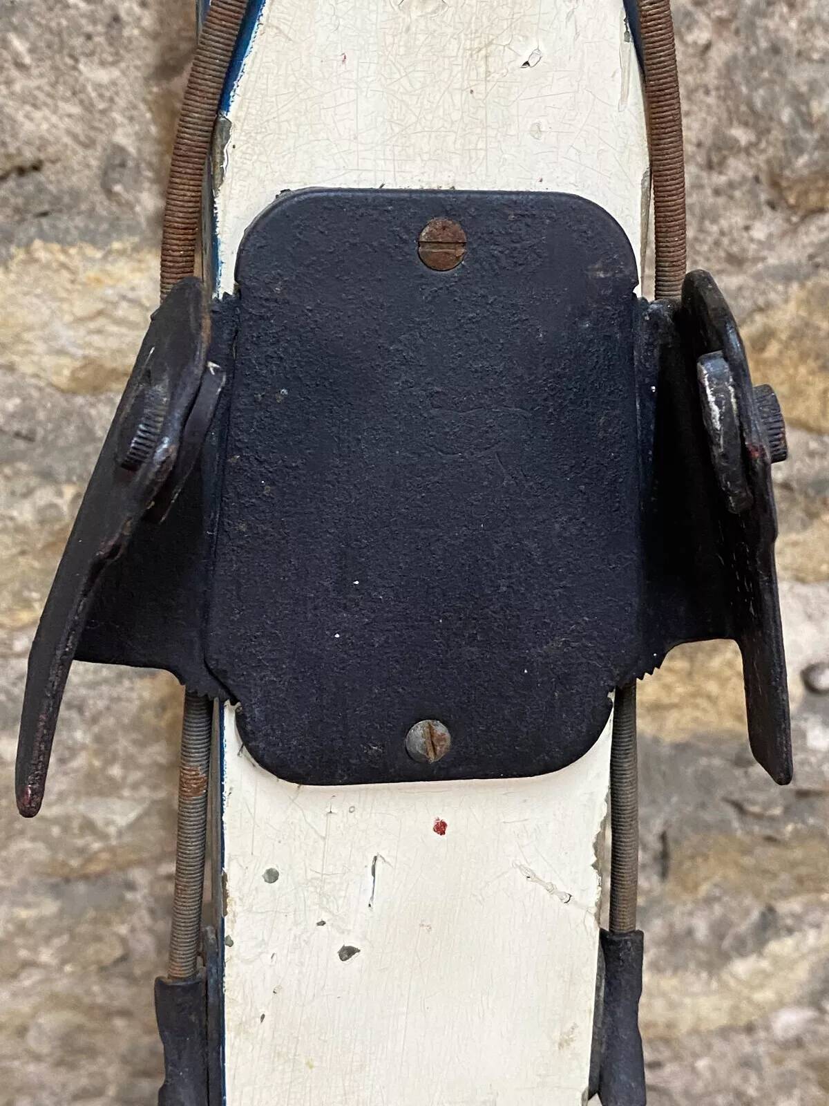 Old Pair of Vintage Blue & White Wooden Skis Mountain Chalet Decor - 218 cm