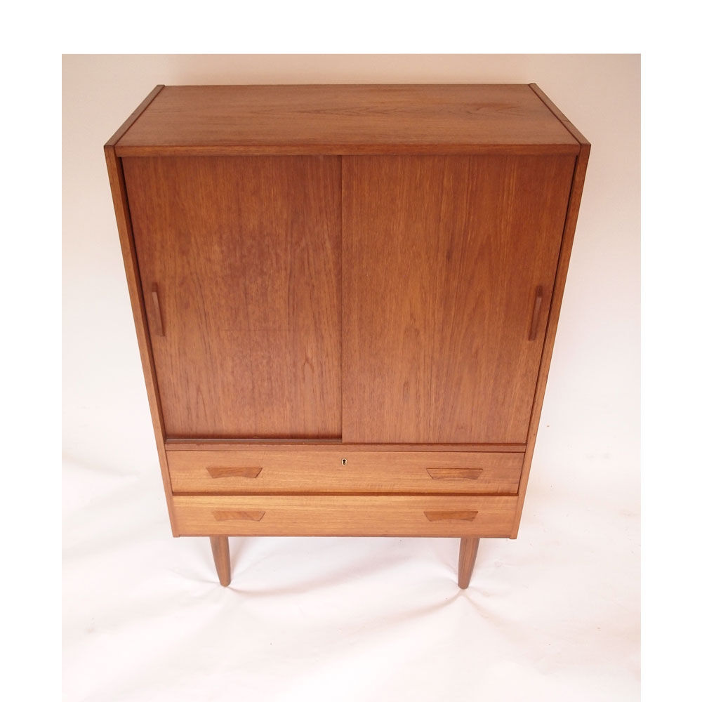 Vintage Danish Scandinavian chest of drawers, sliding doors and drawers