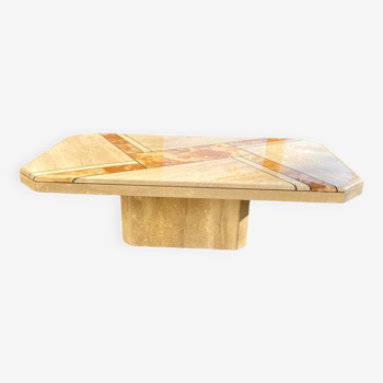 Table basse vintage rectangulaire travertin, onyx, marbre de style