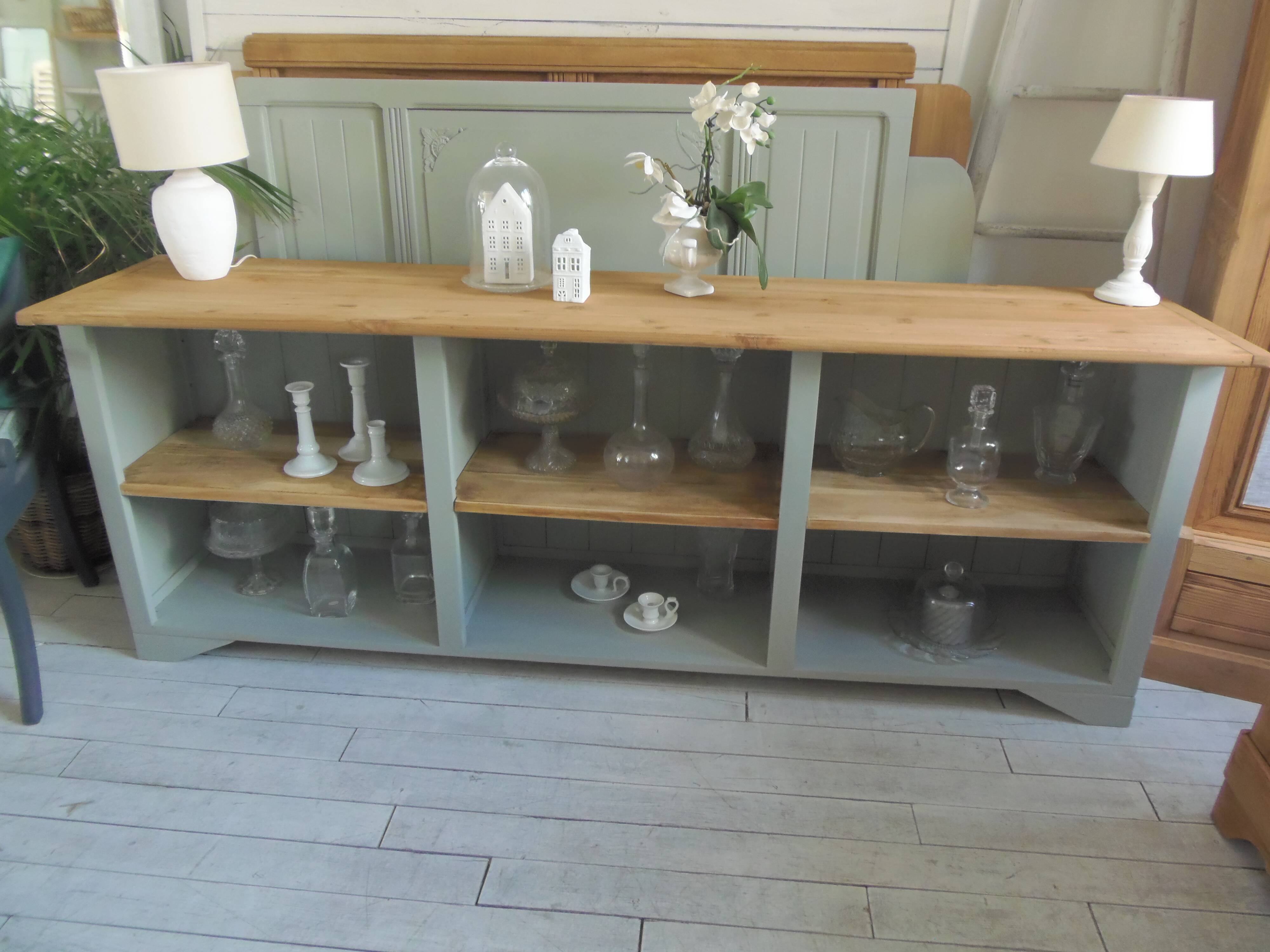 Professional furniture enhanced in verdigris, wooden top.