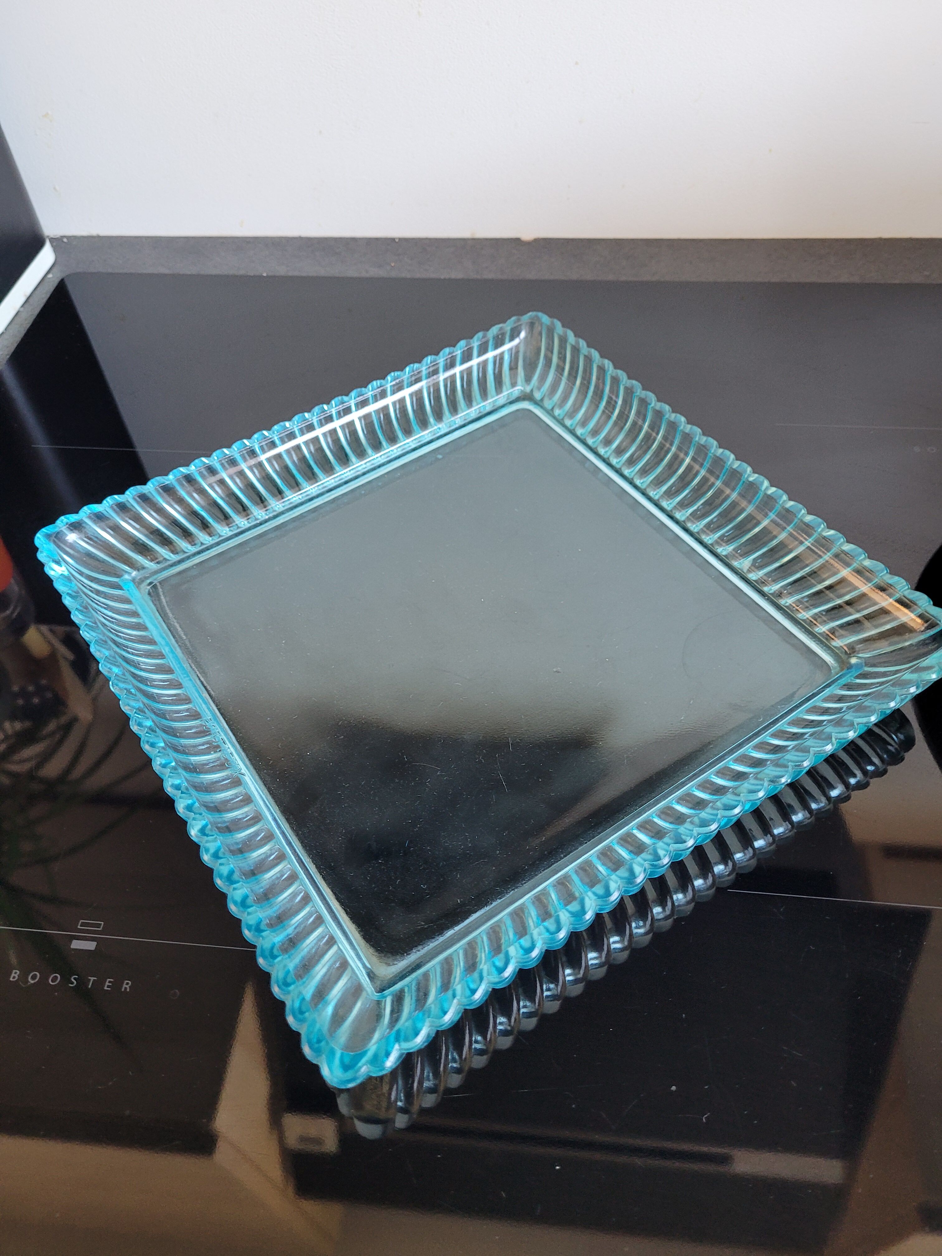 Empty blue glass pocket