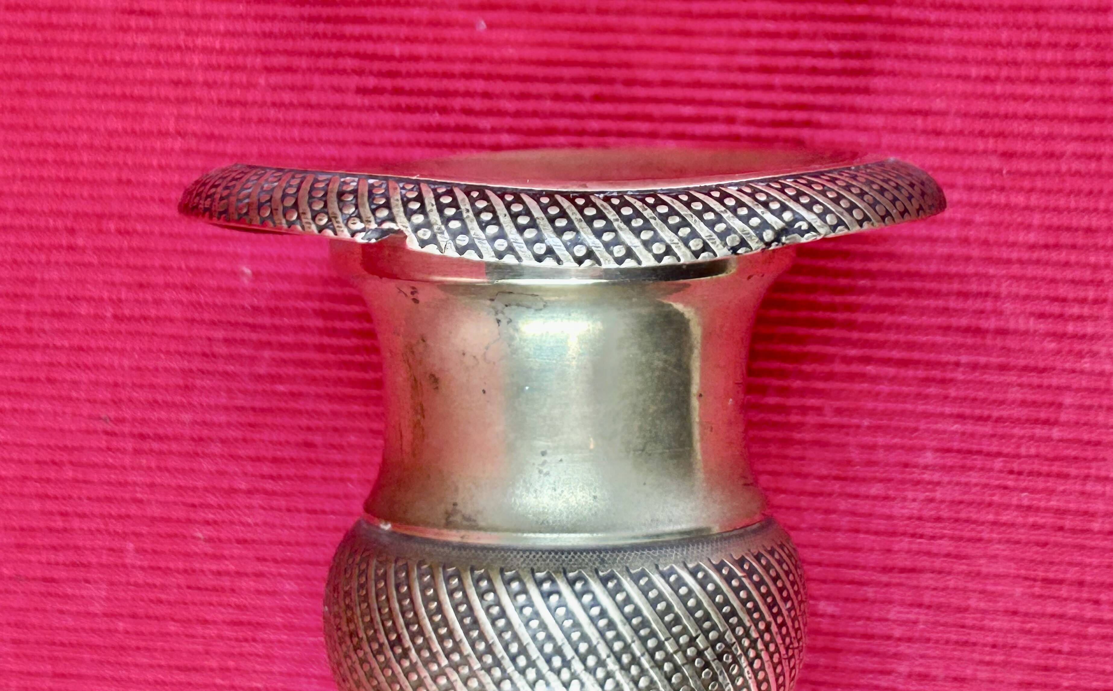 Pair of 19th-century restoration candlesticks in guilloché bronze - H 27 cm