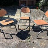 Set of 3 vintage metal and wood chairs – Industrial design