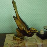 Art deco lamp, to pose, marble base, brass bird decoration, opaline - 40s