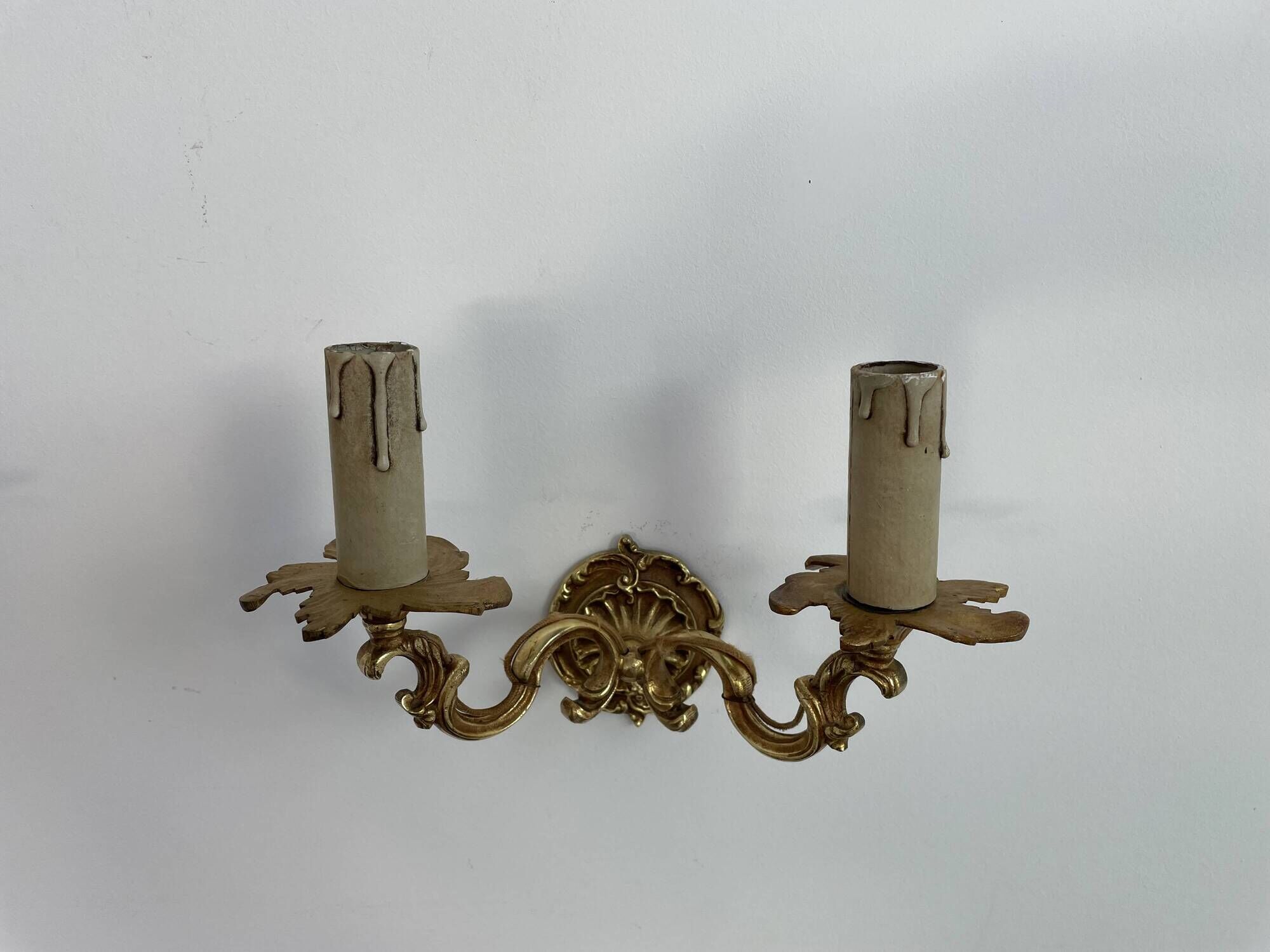 Pair of antique wall lamps in gilded metal - two lights - early XXth