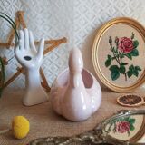 Cache pot en forme de cygne nacré rose sia vintage