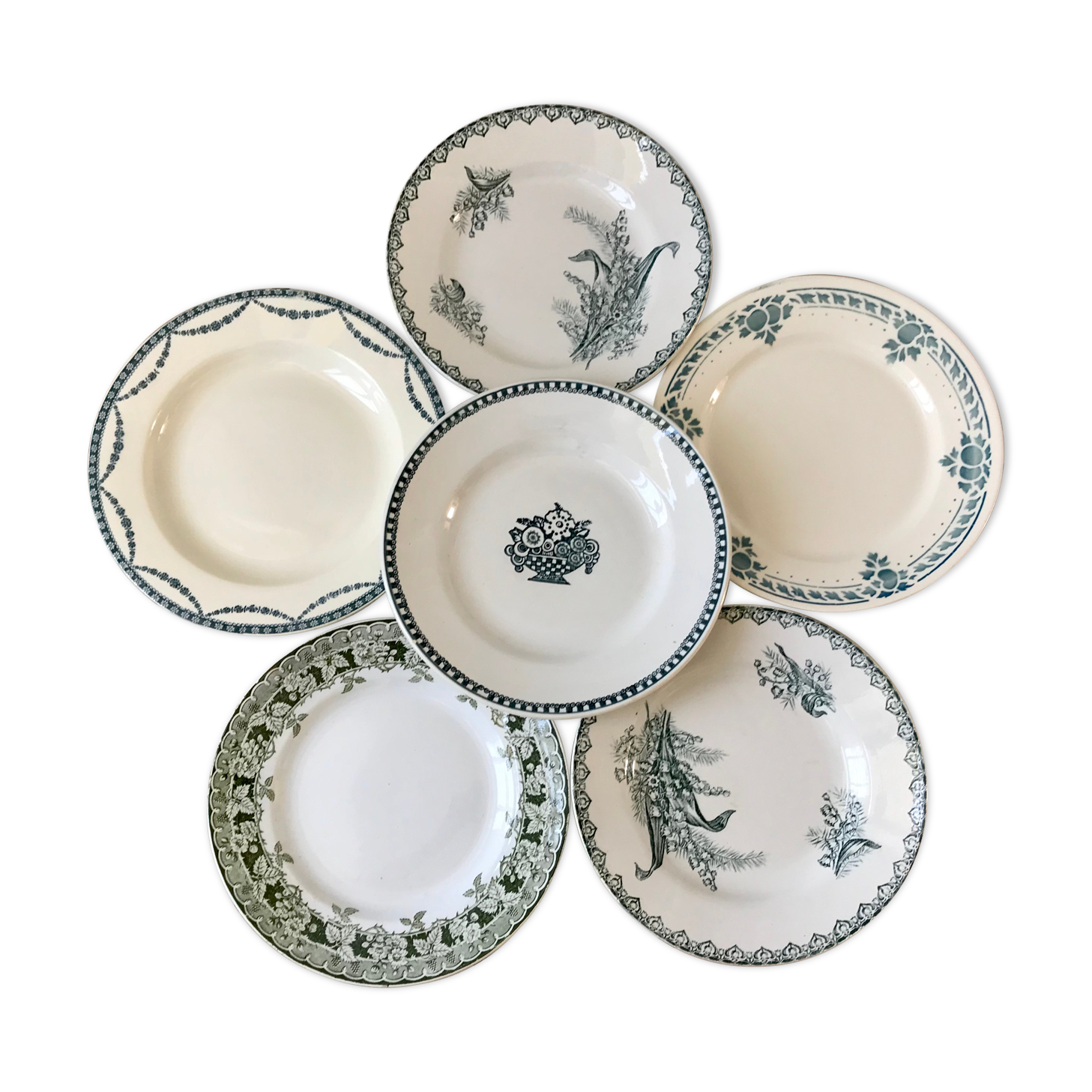 Set of 6 flat plates Terre de Fer late nineteenth