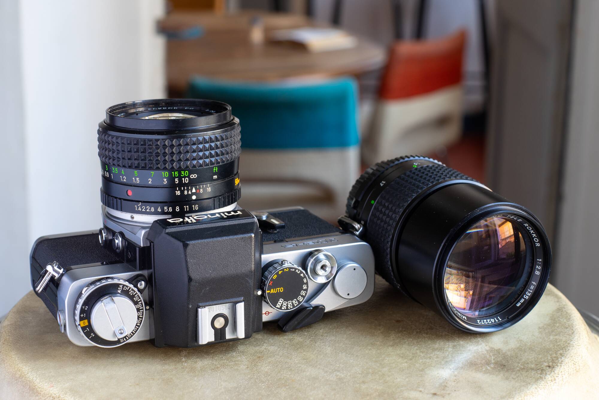 Minolta XE-5 + MC rokkor PG 50mm F1.4 + MC tele rokkor PG 135mm F2.8