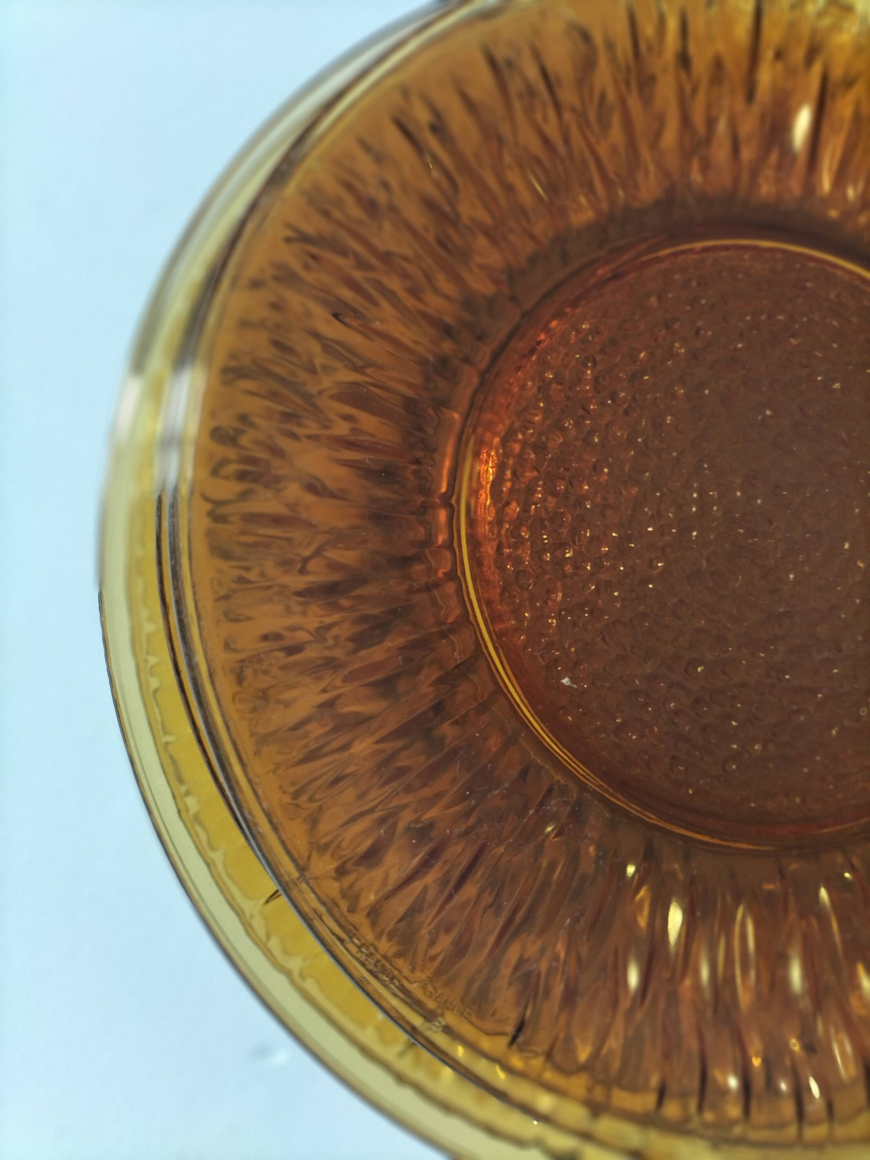 Vereco Sunflower amber plates – 8 vintage pieces (4 dinner plates, 4 dessert plates)