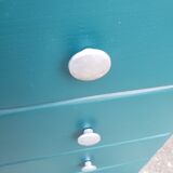 Commode vintage turquoise profond et bois