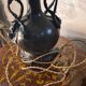 Caryatid lamp in bronze from 1900, Art Nouveau style, with a beautiful glass shade.