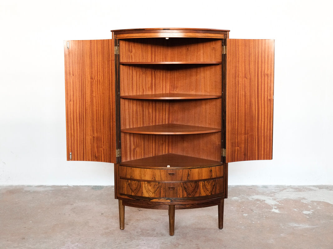 Compact danish corner cabinet in rosewood