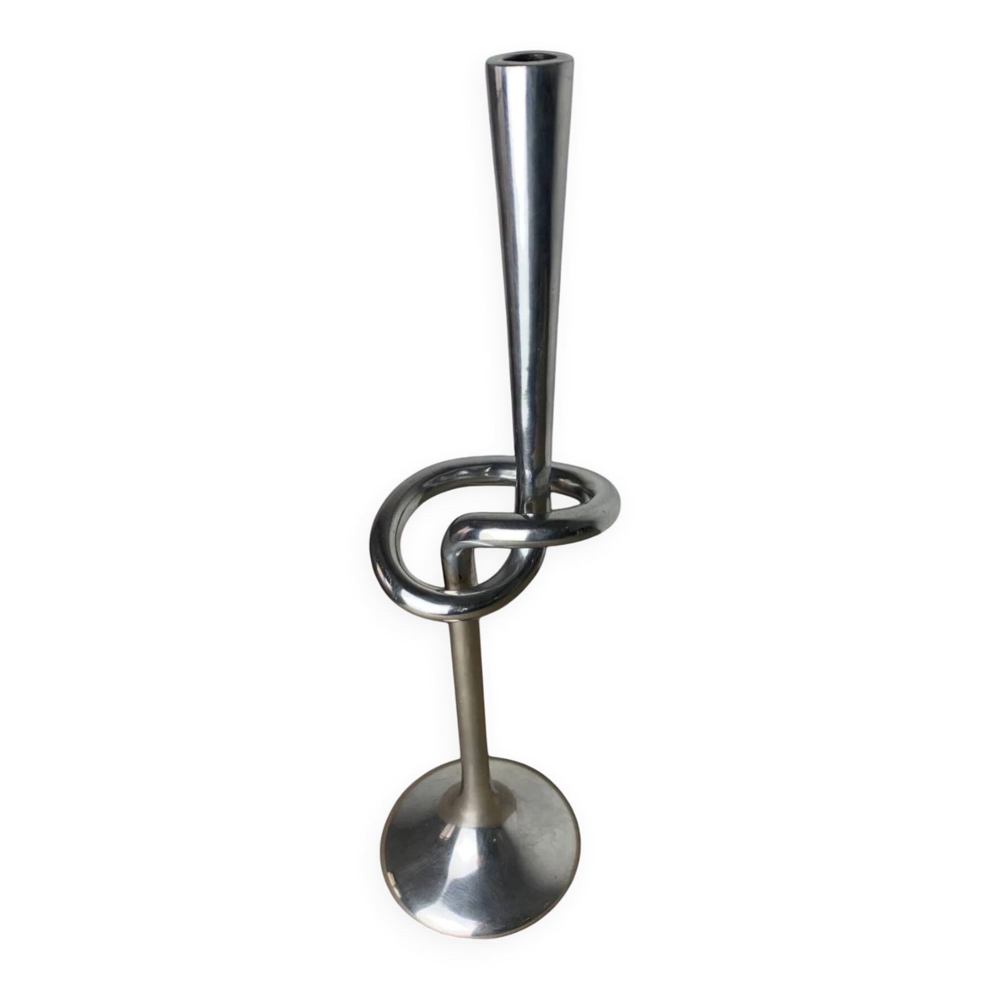 XL knotted candlestick in solid aluminium, Italy, 1980