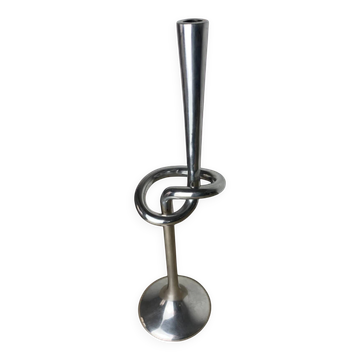 XL knotted candlestick in solid aluminium, Italy, 1980