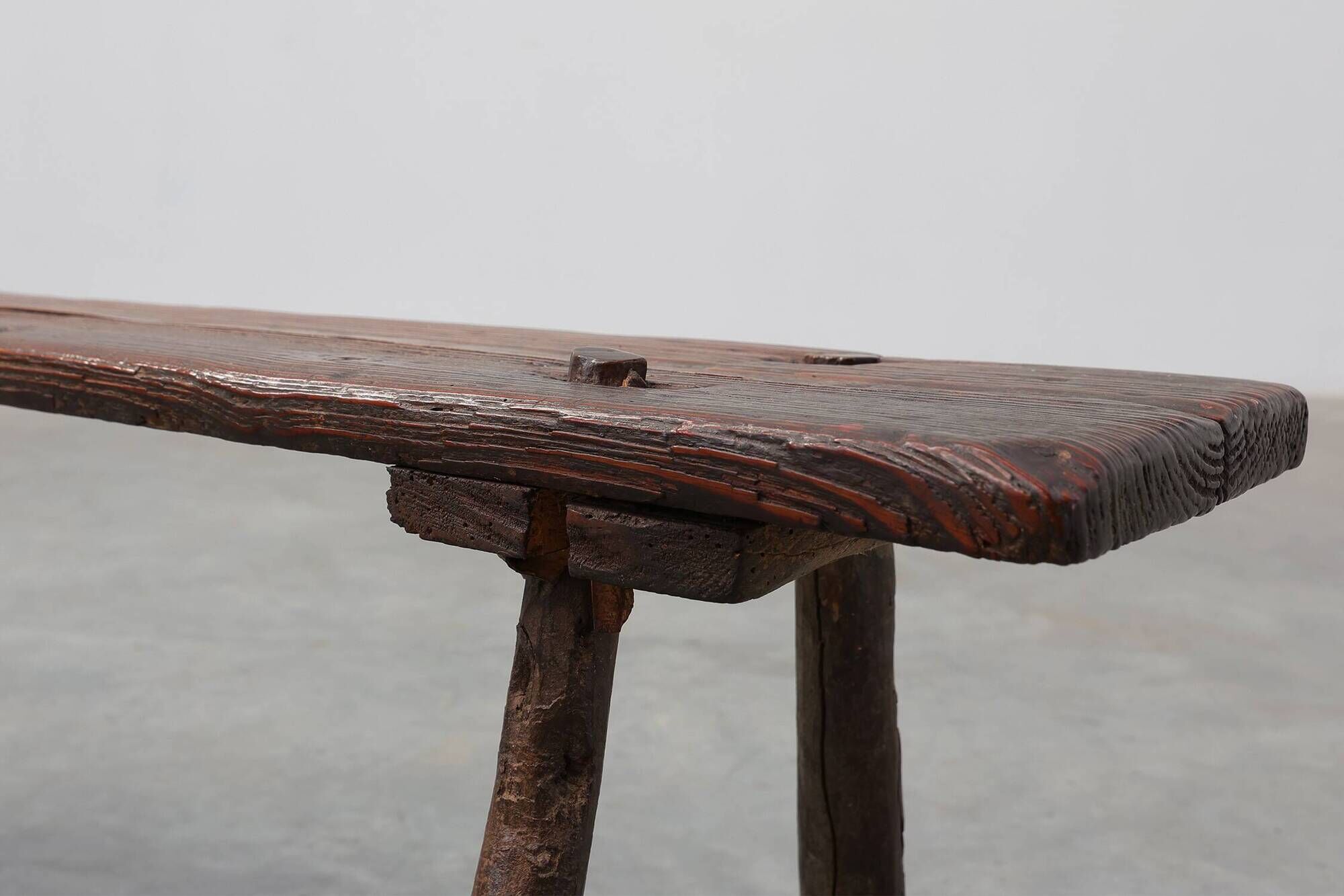 French Primitive Wooden Bench with Splayed Legs, 19th Century
