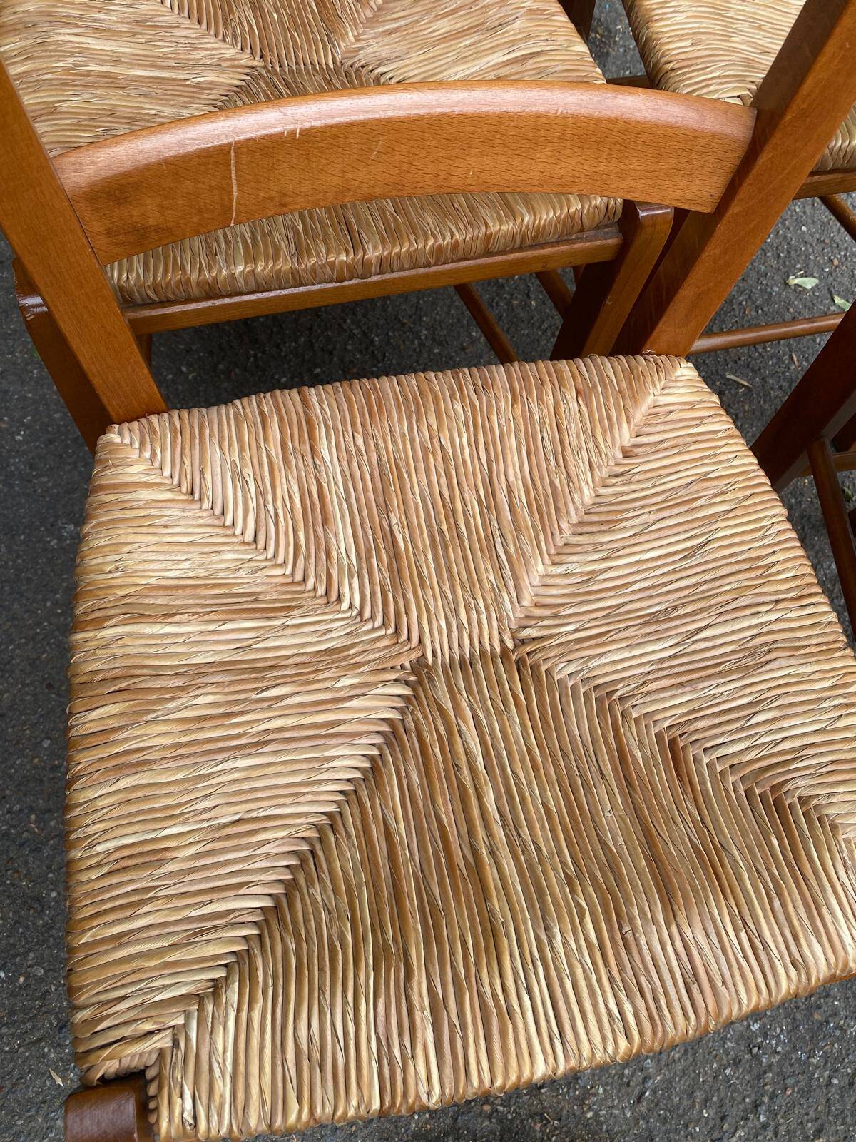 4 chaises de cuisine en bois massif paillées dossier échelle 1980