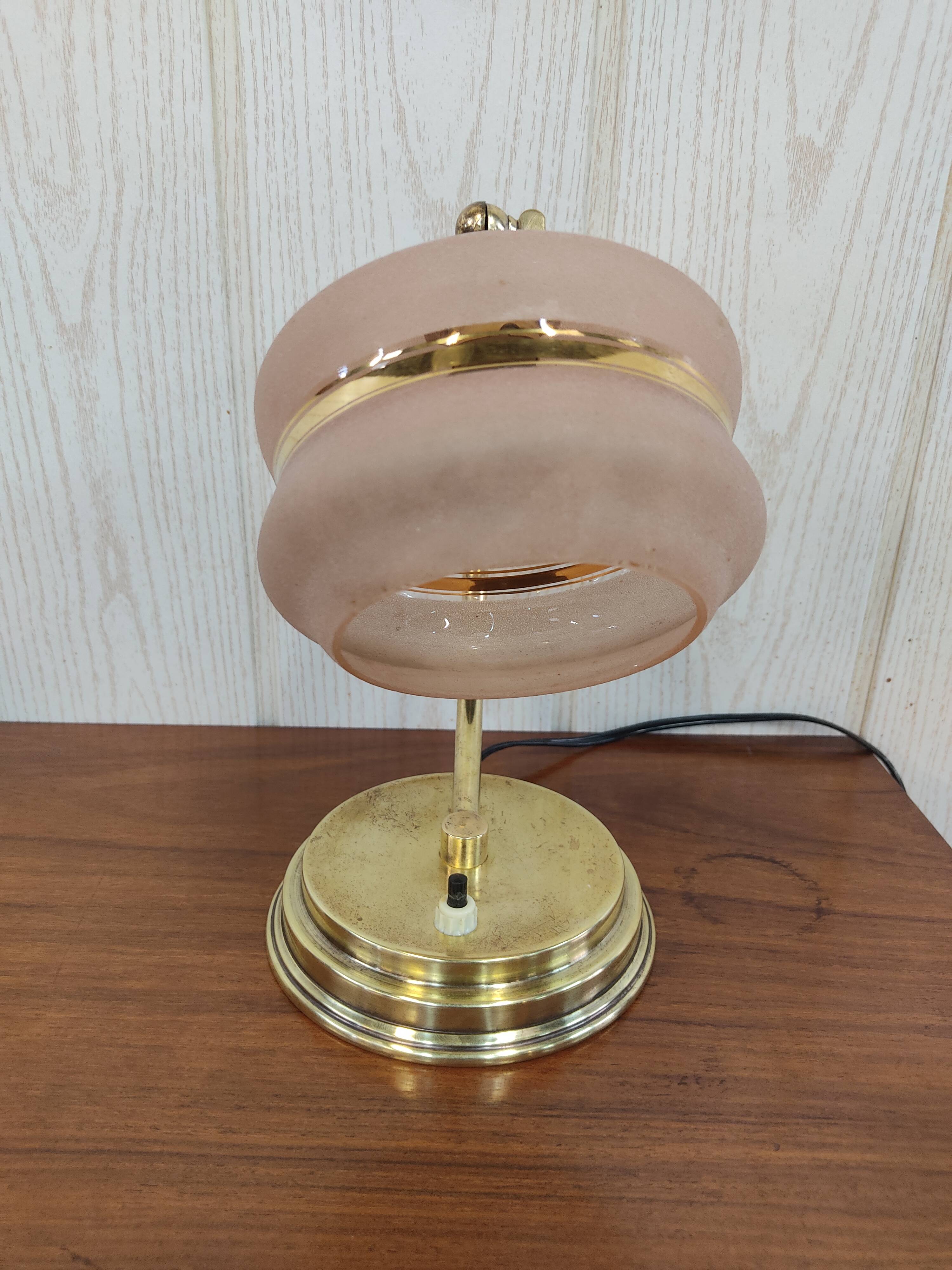 Art deco brass lamp and granite glass