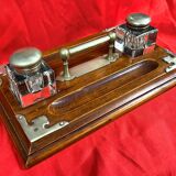 Napoleon III era inkwell in oak and metal