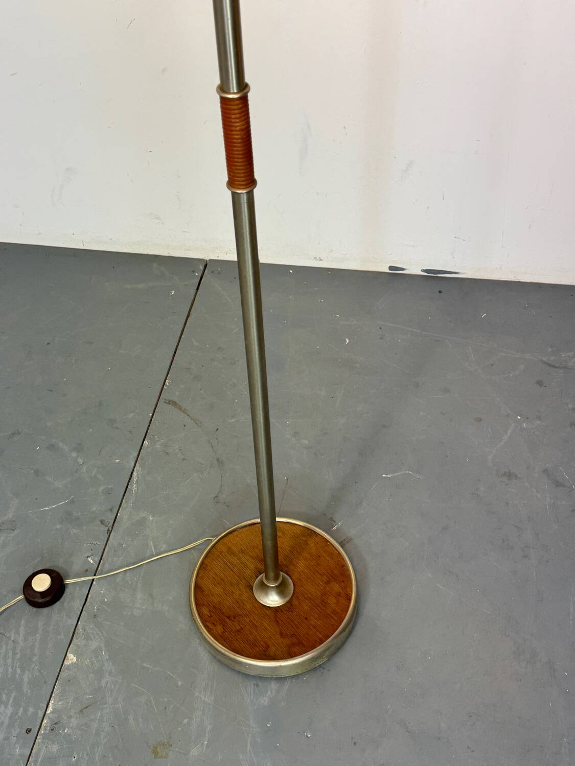 Bauhaus Wood and Steel Floor Lamp, 1950s
