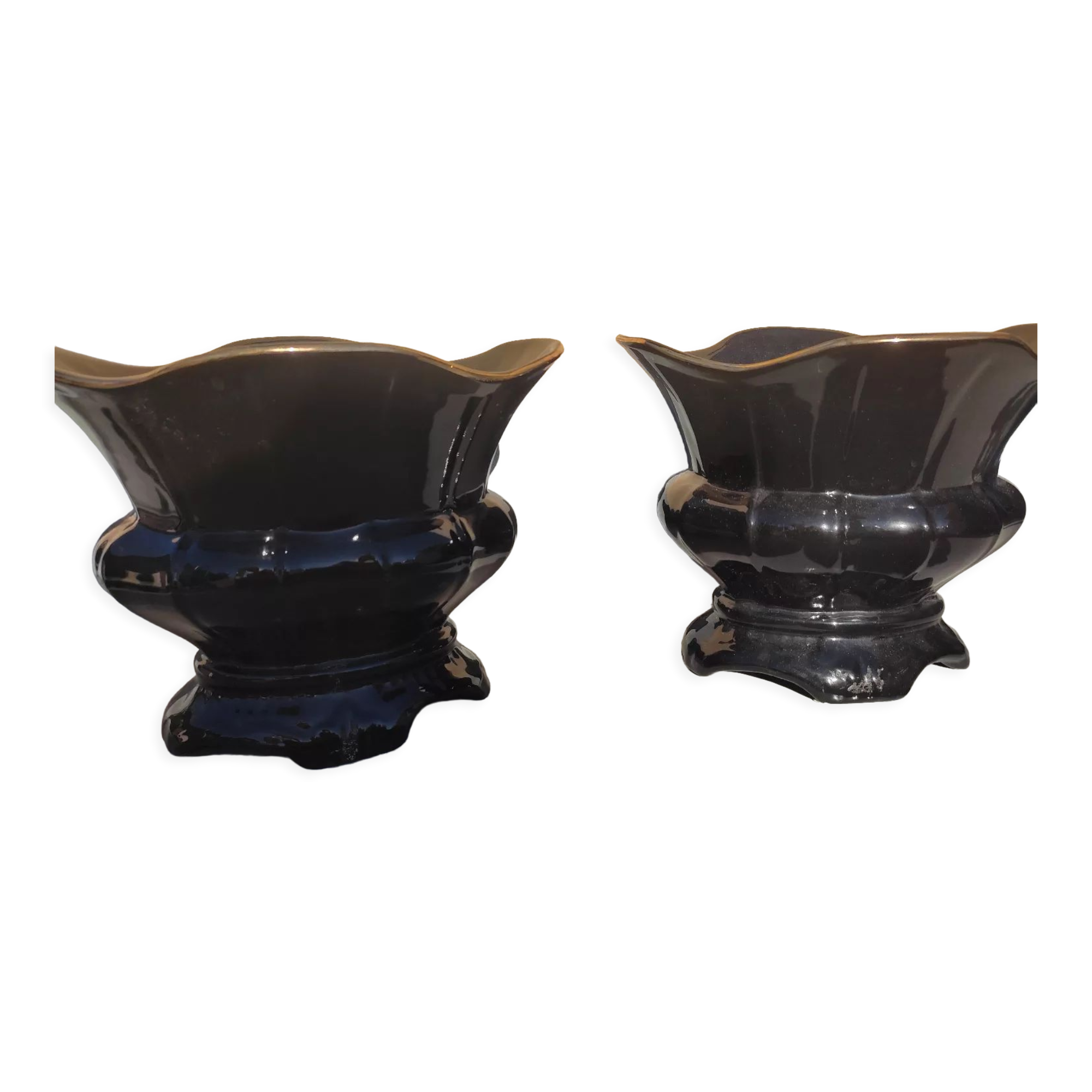 Pair of black earthenware planters