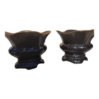 Pair of black earthenware planters