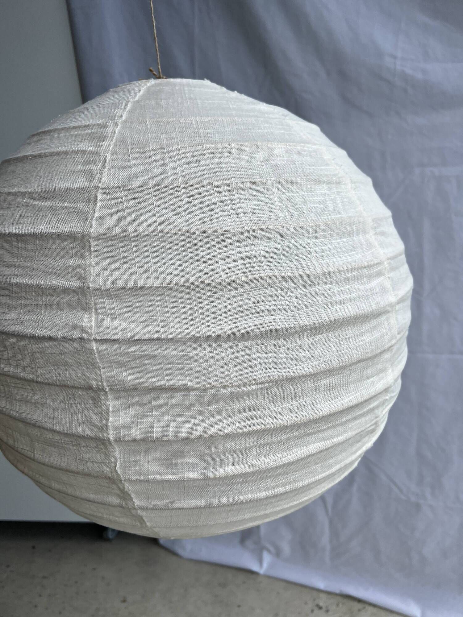 Hanging lamp in rattan and round japanese natural linen d:50