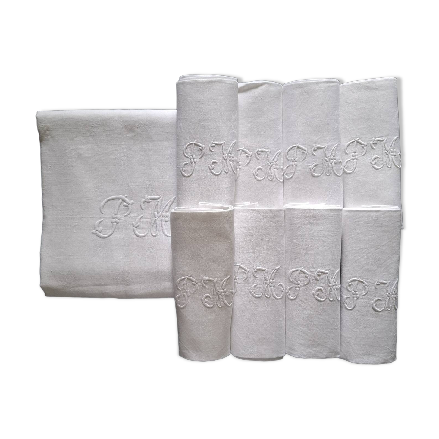 Antique monogrammed tablecloth and 8 napkins