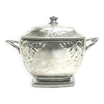 Sugar bowl, Art Nouveau, silver-plated brass, Bracia Buch, Poland, early 20th century