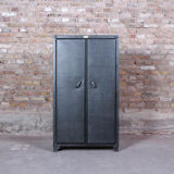 Industrial storage cabinet with 2 brushed steel swing doors, circa 1950