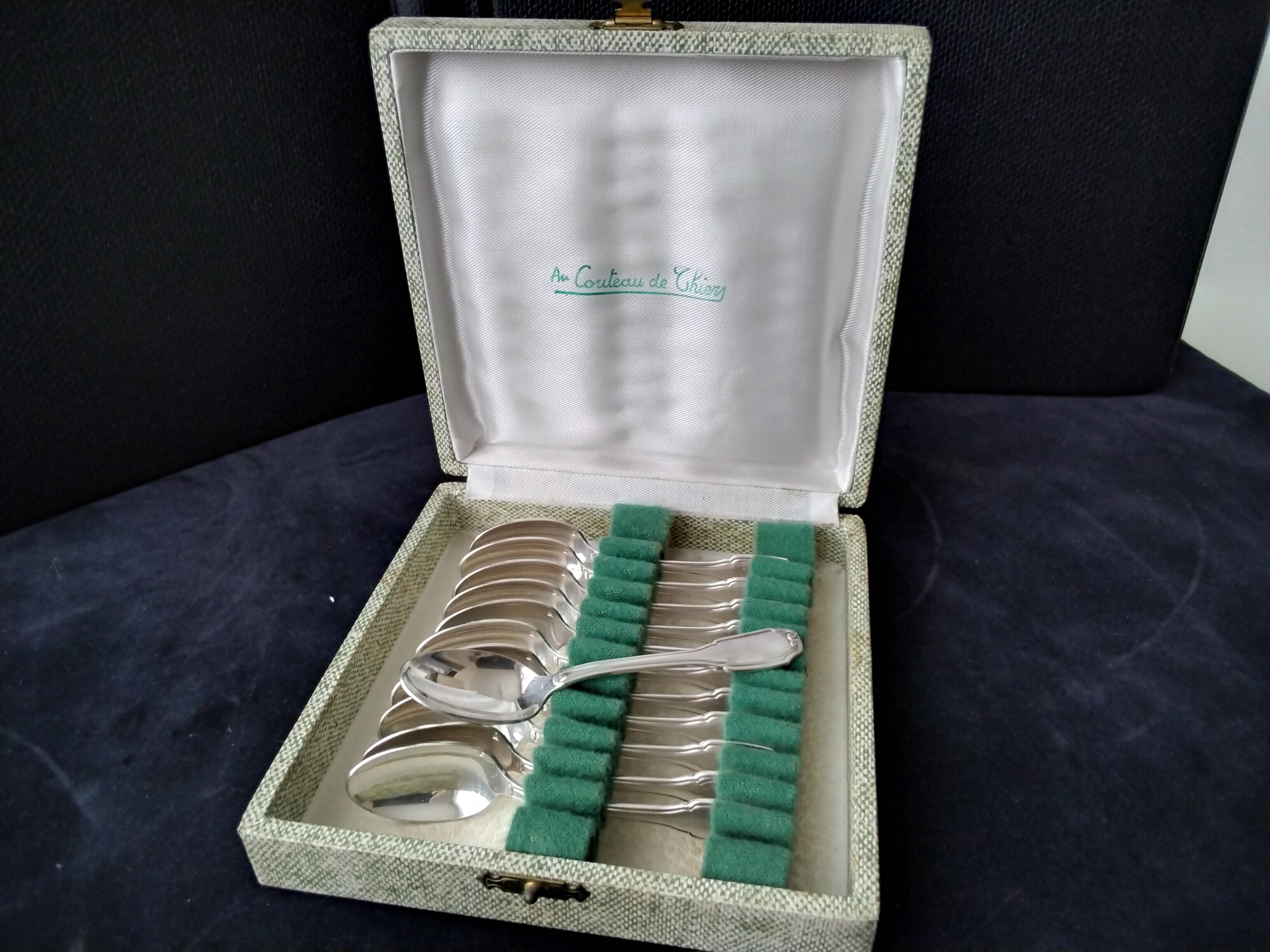 Box of 12 mocha spoons in silver metal Orbrille