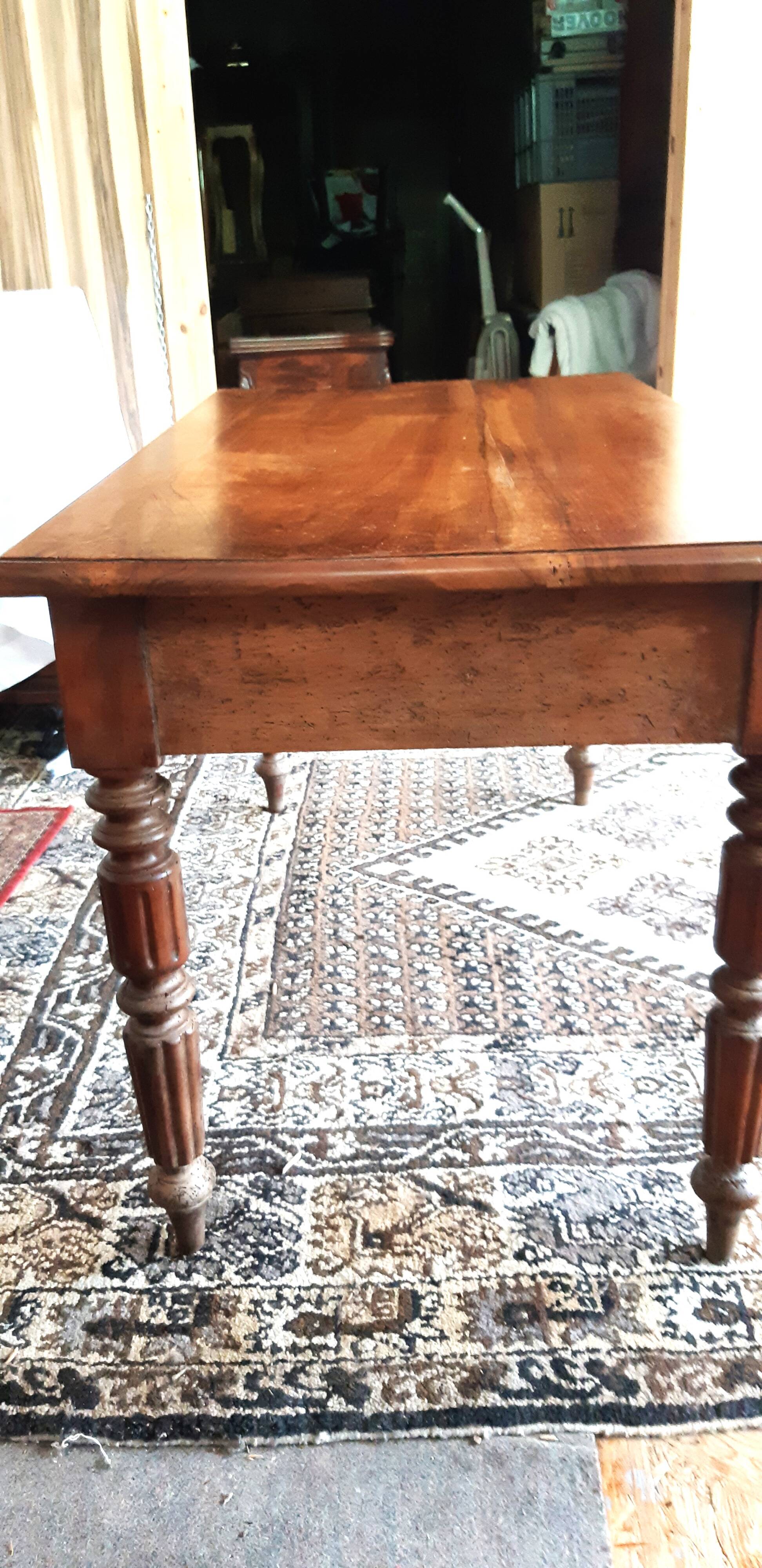 Rustic flat desk old 19th century farmhouse table in walnut