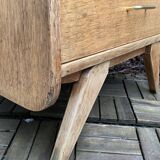 Vintage chest of drawers with compass feet, raw oak, 1960