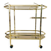 Hollywood Regency Bar Cart in Gilt Metal and Smoked Glass, 1980s