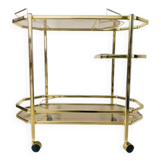 Hollywood Regency Bar Cart in Gilt Metal and Smoked Glass, 1980s