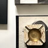 Italian ashtray in ivory zebra resin and brass, 1970s design.