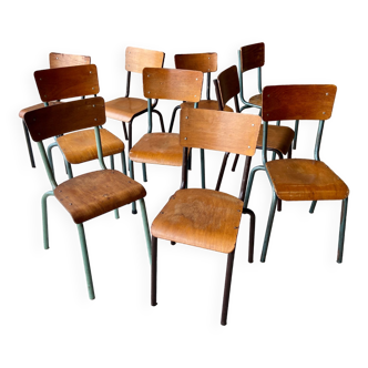 Set of 10 vintage mismatched industrial chairs mullca