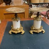 PAIR OF LOUIS XV STYLE BRONZE AND MARBLE CASSOLETTES WITH ANTIQUE DECORATION