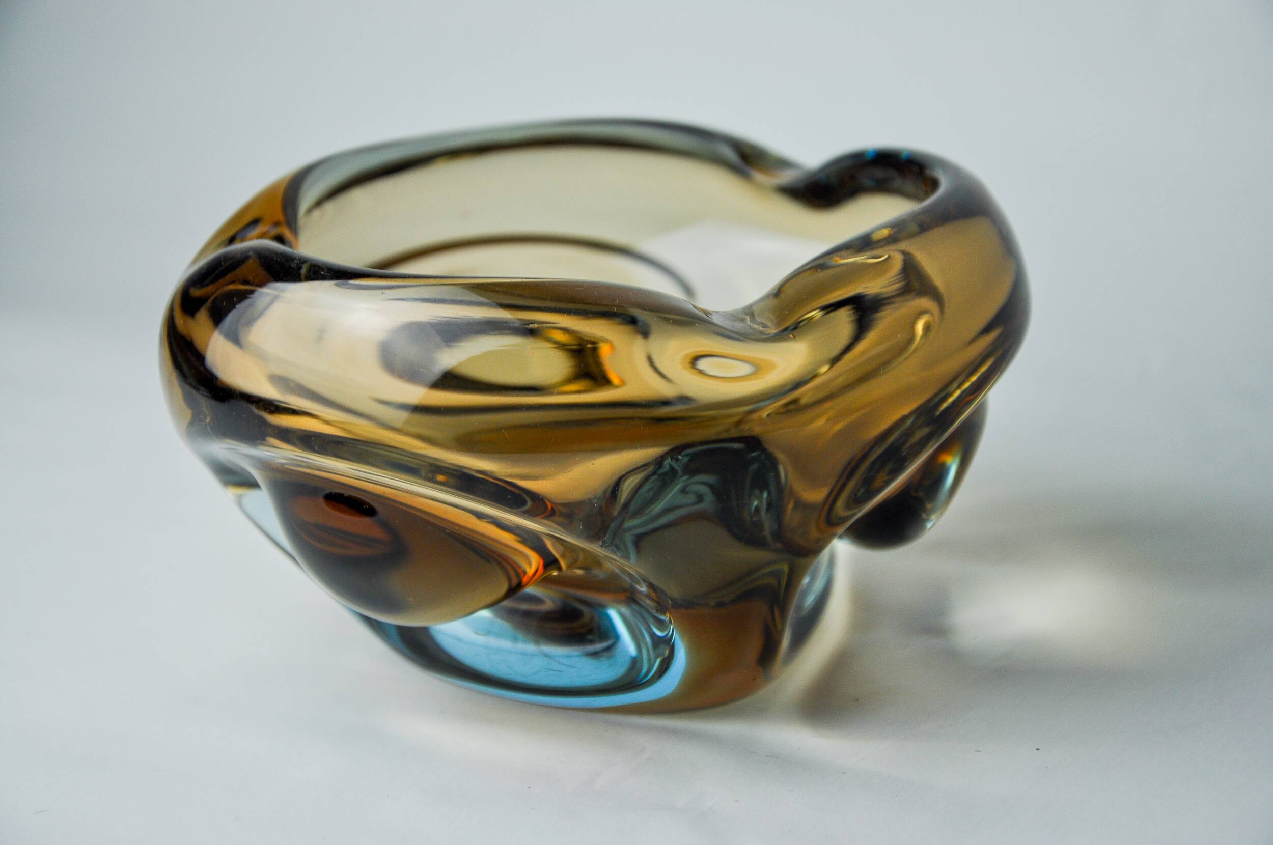 Cendrier Sommerso marron et bleu par Seguso, verre de Murano, Italie, 1970