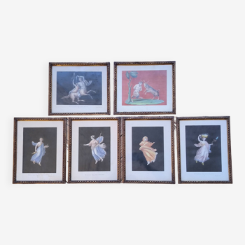 Set of six framed Neapolitan polychrome engravings