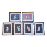 Ensemble de six gravures napolitaines polychromes encadrées