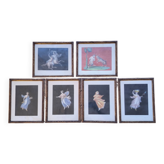 Set of six framed Neapolitan polychrome engravings