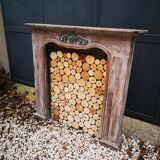 Patinated wooden fireplace