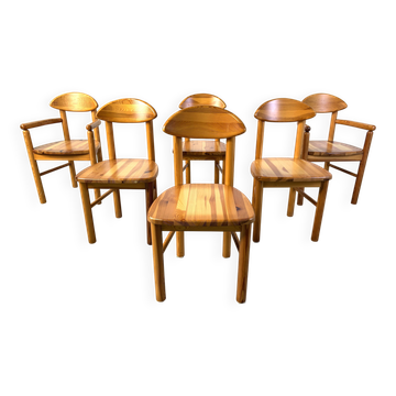 Set of 6 Scandinavian solid pine wood dining chairs by Rainer Daumiller for Hirtshals Savvaerk