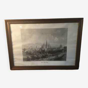 Cluny Abbey engraving framed by E.Sagot late 19th century