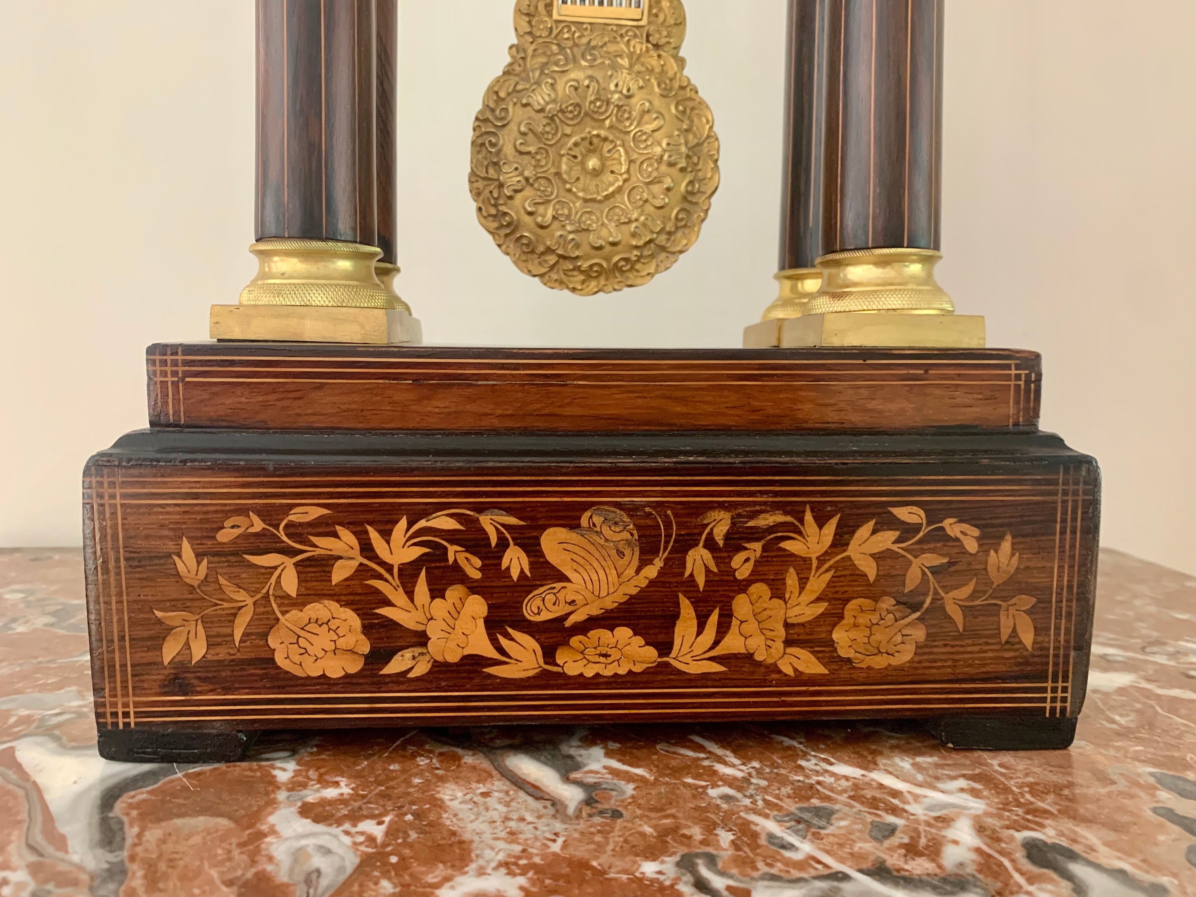 Pendant portico of period charles x, in marquetry butterfly and gilded bronze nineteenth